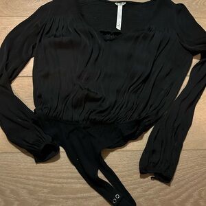 Free People Black Long Sleeve Bodysuit